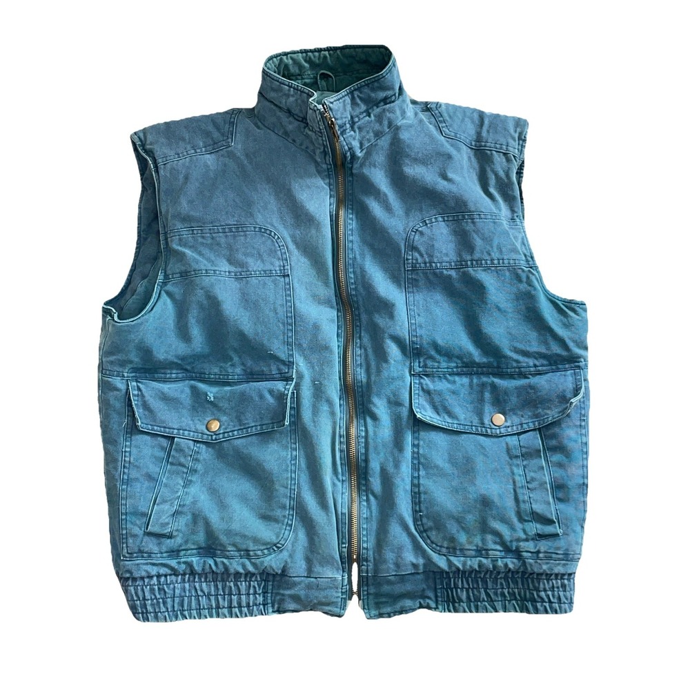 Vintage Woodland Mens Vest‎ Size L/XL Teal Full Zip Collared Insulated Quilted
